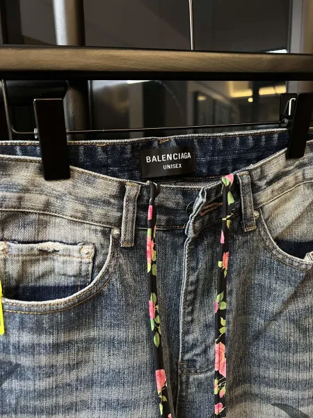 Balenciaga x Unisex Tribal Print Distressed Denim Jeans - 8