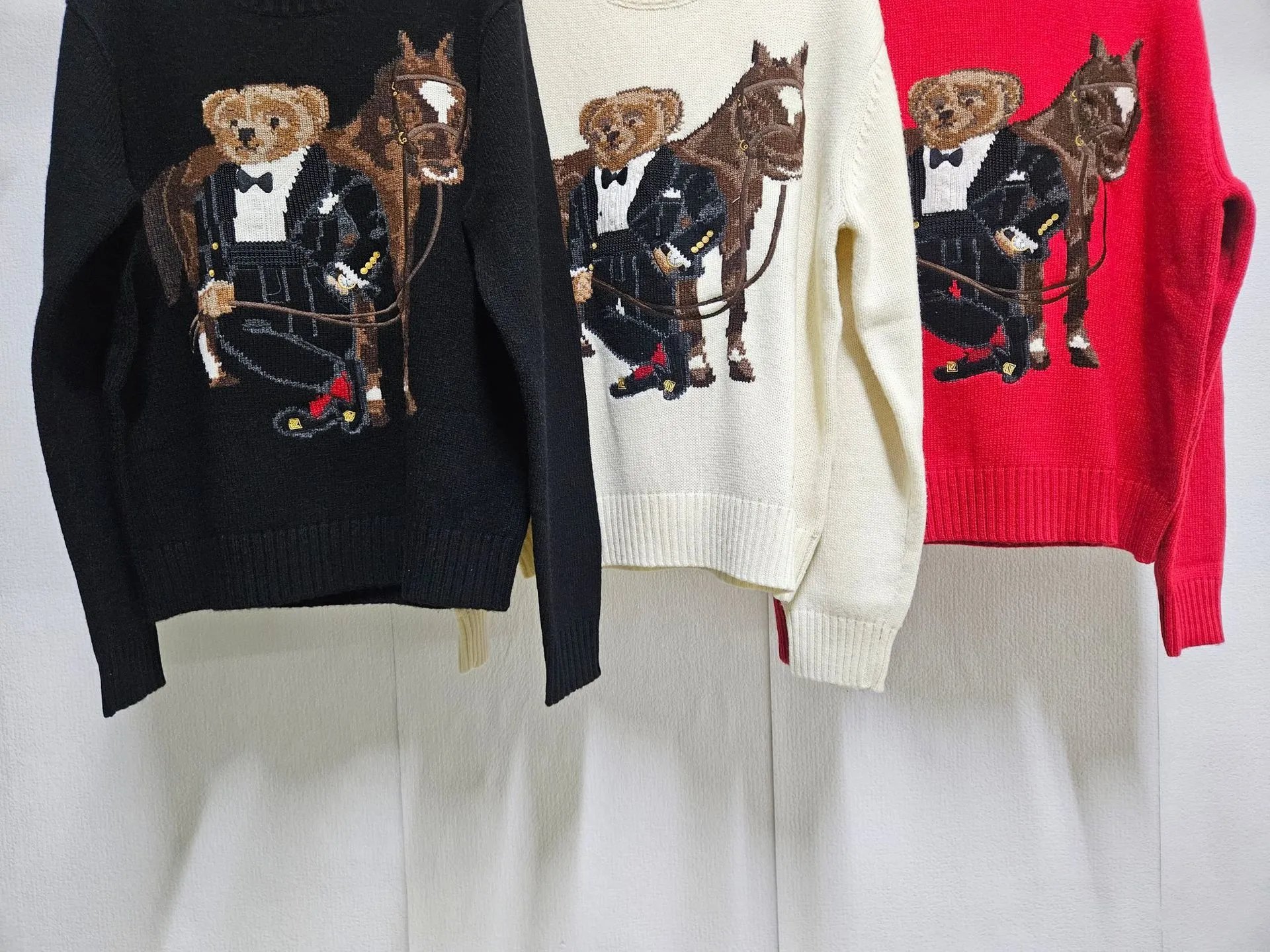 Polo Ralph Lauren Bear Riding Horse Knit Sweater Red - 5