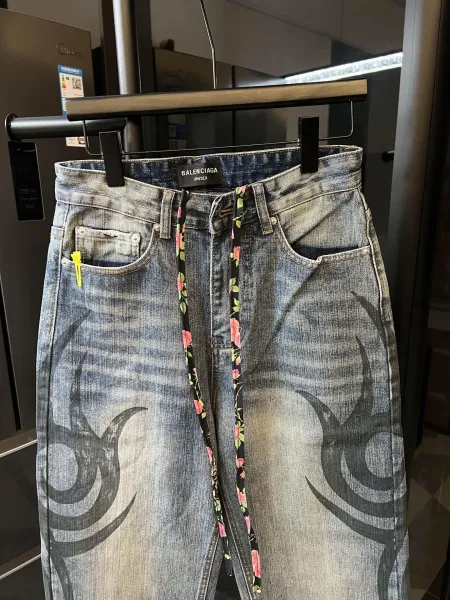 Balenciaga x Unisex Tribal Print Distressed Denim Jeans - 6