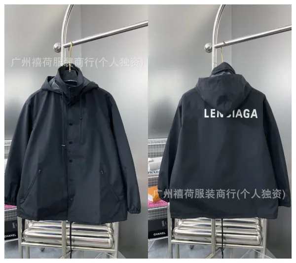 Balenciaga Logo Windbreaker Black Outerwear - 1