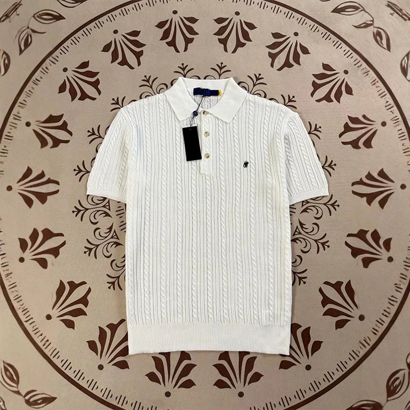 Pony Embroidery Polo Fine Fried Dough Twists Knit Shirt Male Summer Couple Short Sleeve Button Breathable T-shirt Female