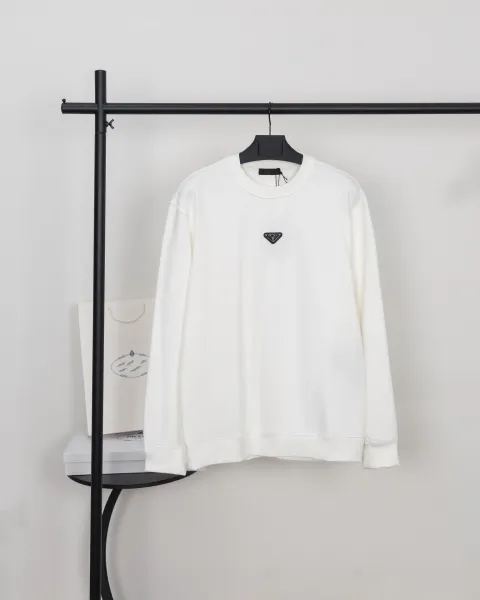 Prada Triangle Logo Crewneck Sweatshirt White Hoodie - 1