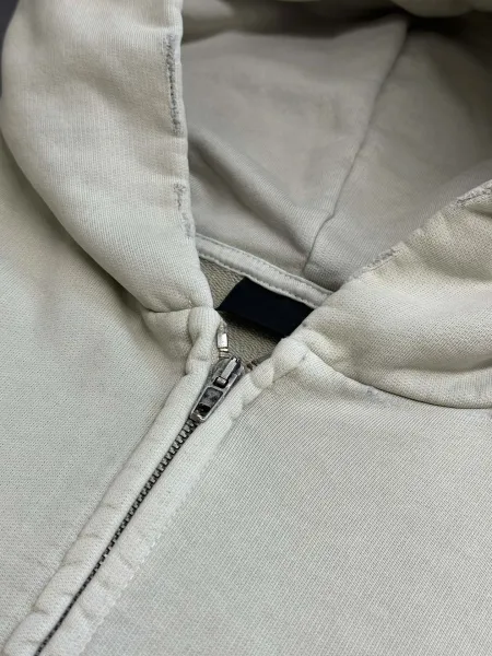 Design Distressed Graphic Zip-Up Hoodie Beige - 5