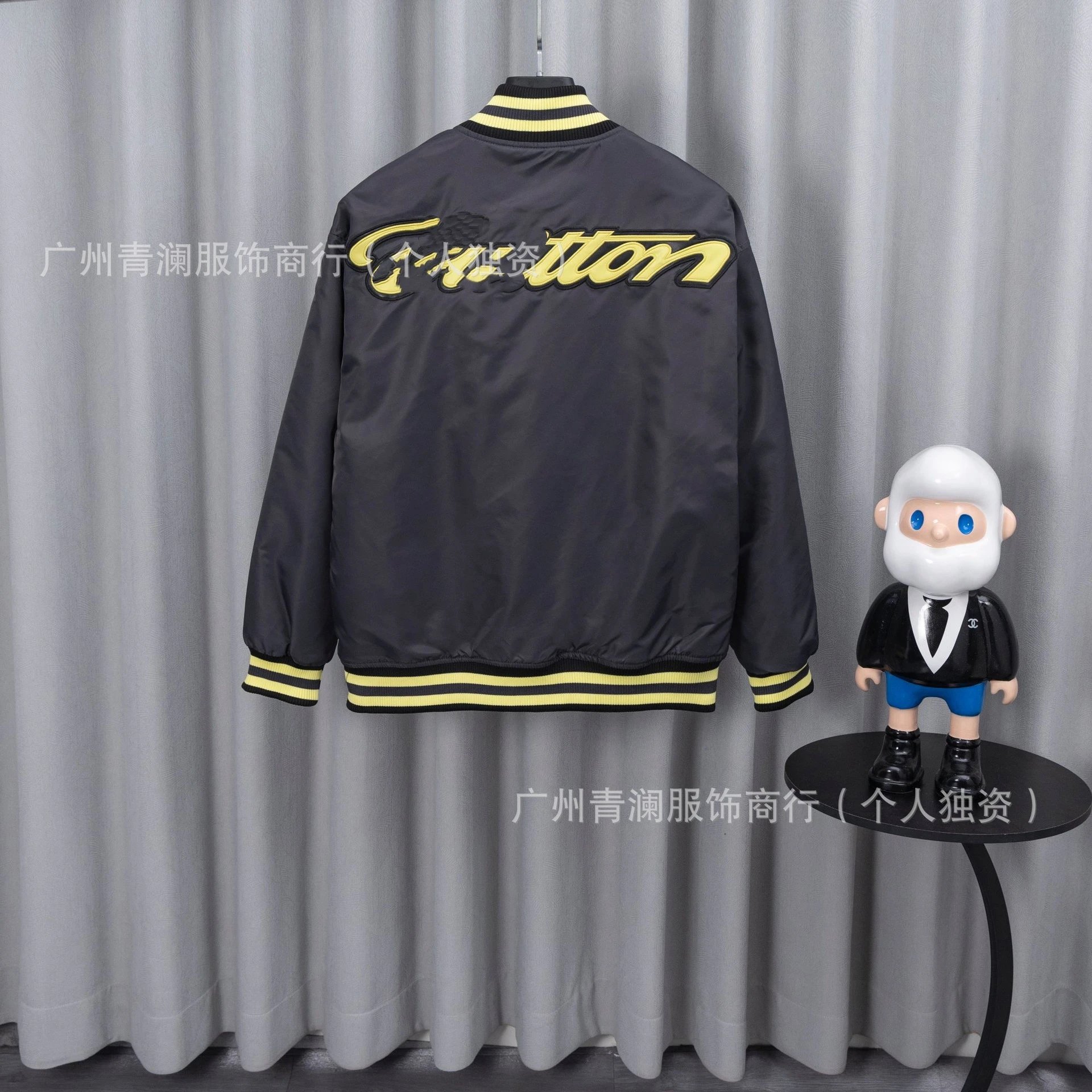 Design Satin Bomber Jacket with Embroidered Graphic Black Outerwear - 6