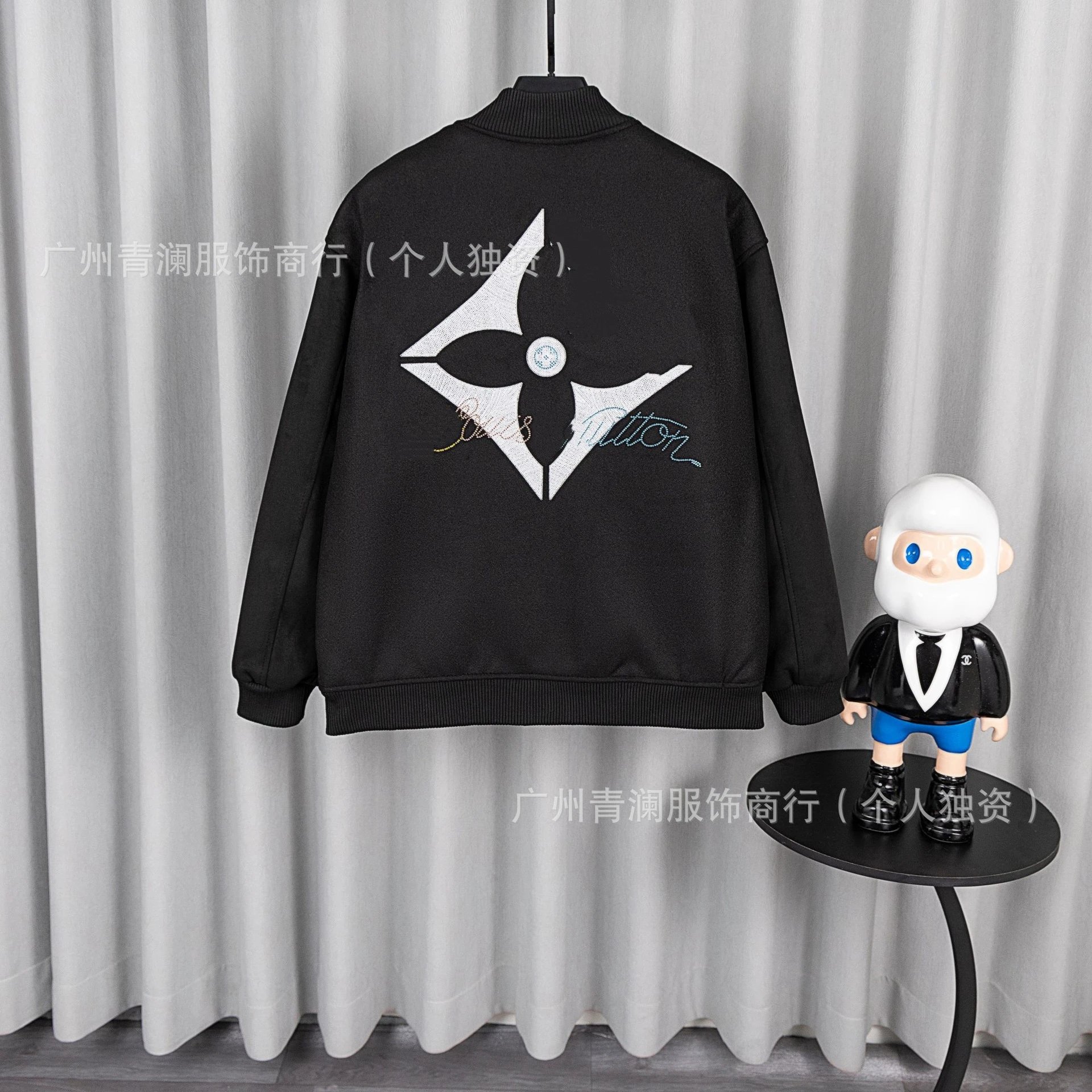 Design Satin Bomber Jacket with Embroidered Graphic Black Outerwear - 18