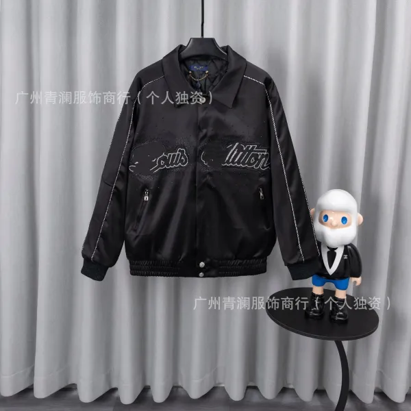 Design Satin Bomber Jacket with Embroidered Graphic Black Outerwear - 1