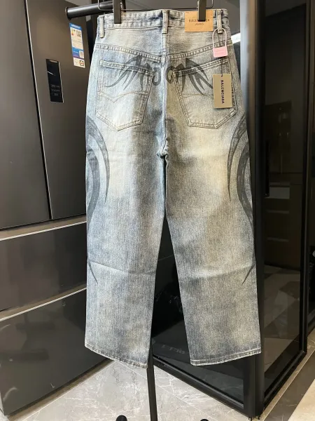 Balenciaga x Unisex Tribal Print Distressed Denim Jeans - 4