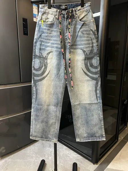 Balenciaga x Unisex Tribal Print Distressed Denim Jeans - 1