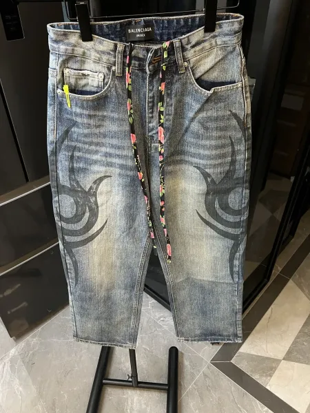 Balenciaga x Unisex Tribal Print Distressed Denim Jeans - 5