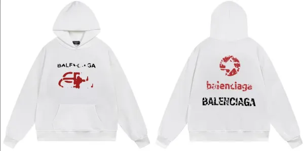 Balenciaga Distressed Logo Hoodie White - 1