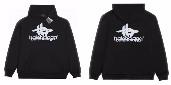 Balenciaga Logo Print Black Hoodie - 1