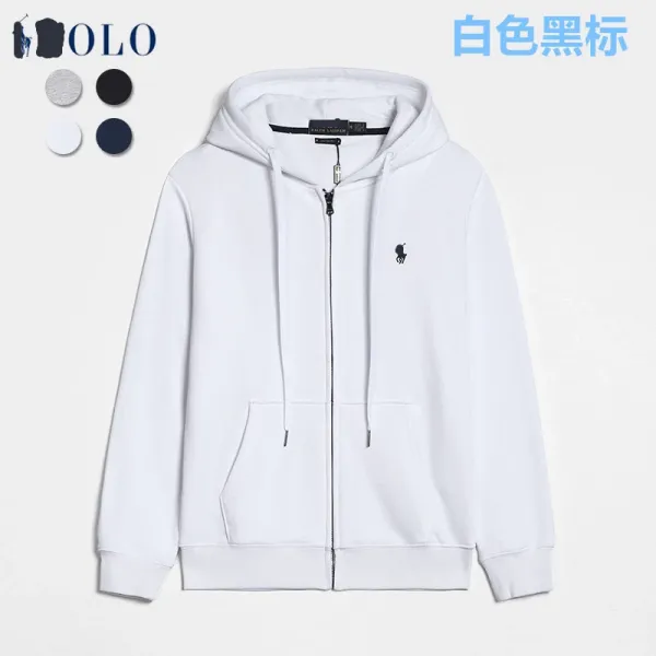 Polo Ralph Lauren Classic Zip-Up Hoodie White with Black Pony Logo - 1
