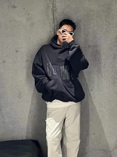 Design Distorted Script White Hoodie - 7