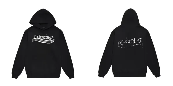Balenciaga Logo Wave Hoodie Black - 1