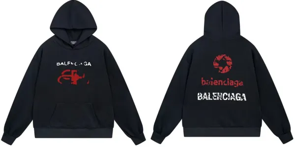 Balenciaga Distressed Logo Hoodie Black - 1