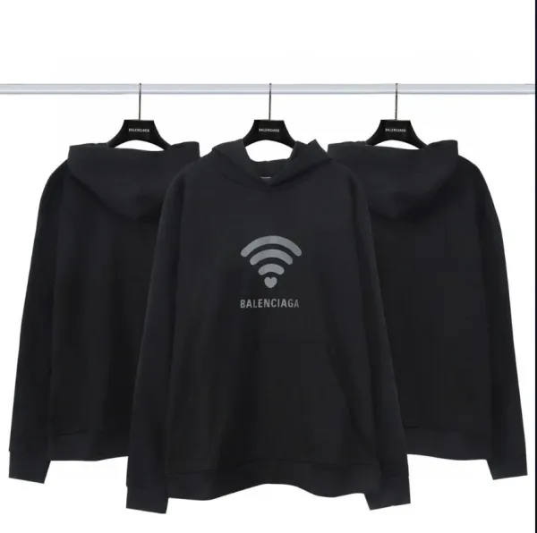 Balenciaga Wifi Logo Hoodie Black - 1