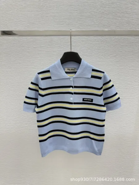 Miu Miu Striped Knit Polo Beige Multicolor Polo Shirt - 5