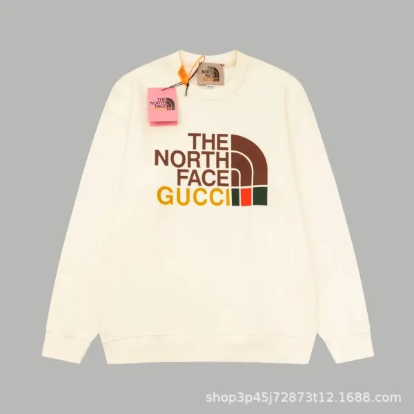 The North Face x Gucci Collaboration Logo Print Cream Hoodie - 1