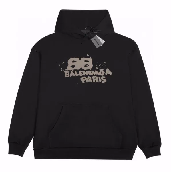 Balenciaga BB Logo Distressed Hoodie Black - 1