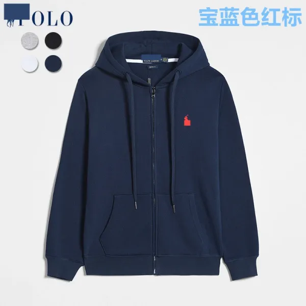 Polo Ralph Lauren Zip-Up Hoodie Navy Blue with Red Pony Logo - 1