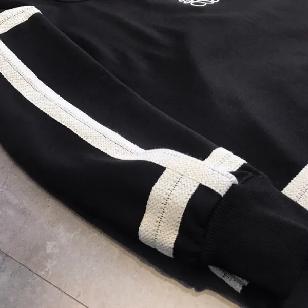 Design Embroidered Stripe Sweatshirt Black / White Sweater - 10