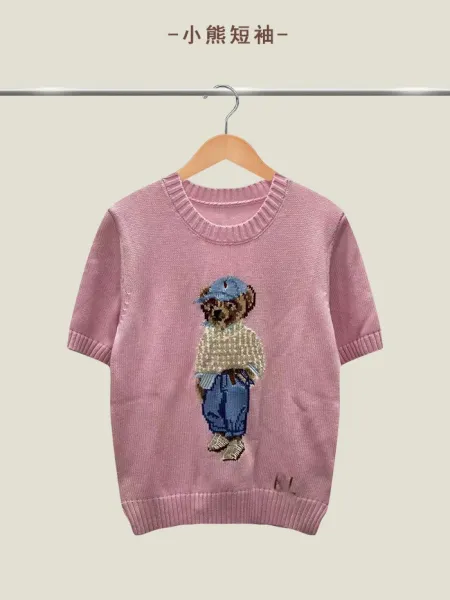 Polo Ralph Lauren Bear Knit Short-Sleeve Sweater Pink - 1