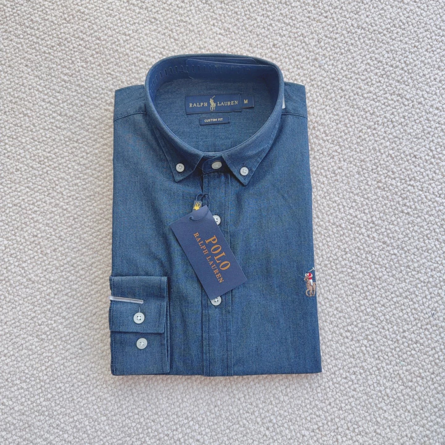 Polo Ralph Lauren Shirt Small Pony Embroidery Washed Denim Blue