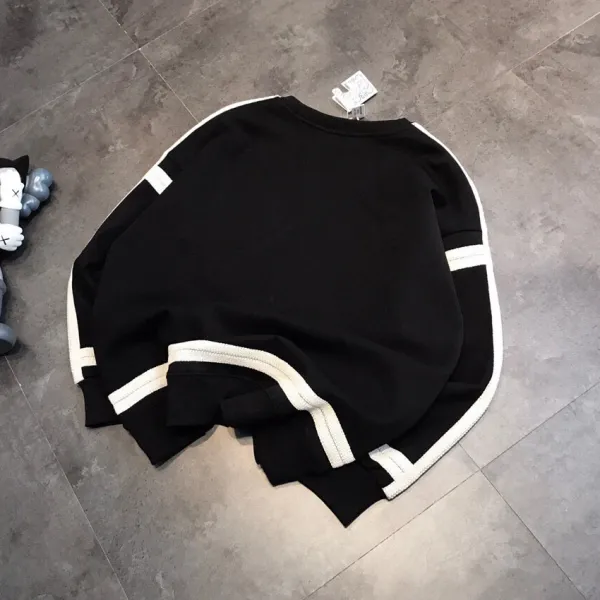Design Embroidered Stripe Sweatshirt Black / White Sweater - 7
