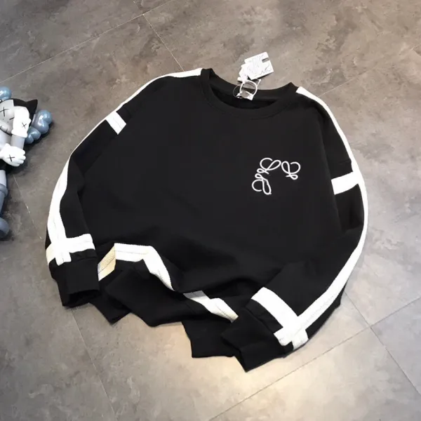 Design Embroidered Stripe Sweatshirt Black / White Sweater - 1