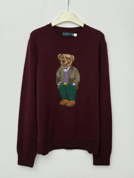Polo Ralph Lauren Bear Embroidered Sweater Burgundy - 3