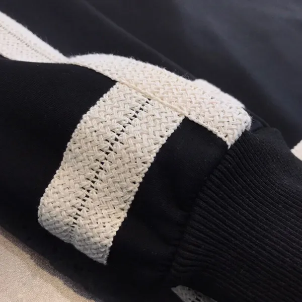 Design Embroidered Stripe Sweatshirt Black / White Sweater - 11