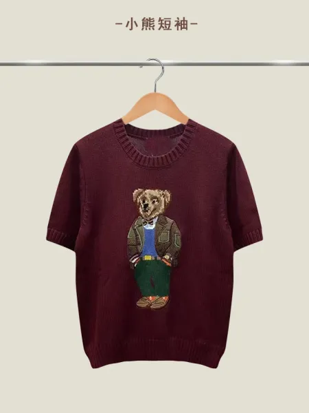 Polo Ralph Lauren Bear Knit Short-Sleeve Sweater Burgundy - 1