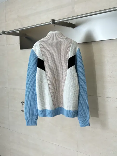 Saint Laurent Color-Block Knit Zip-Up Sweater in Blue, Black, and Beige - 5