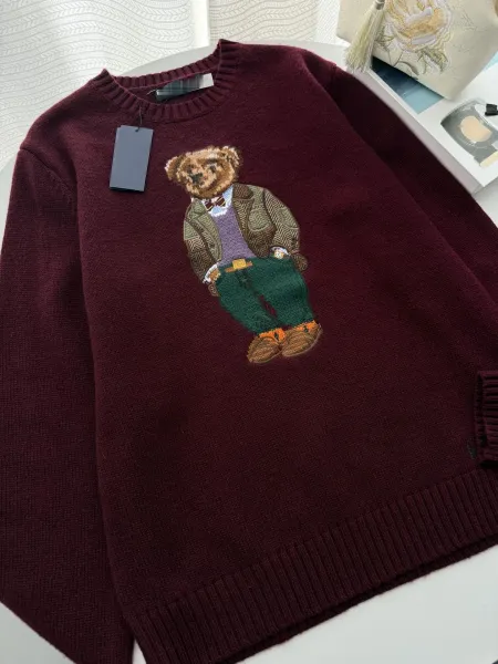 Polo Ralph Lauren Bear Embroidered Sweater Burgundy - 12