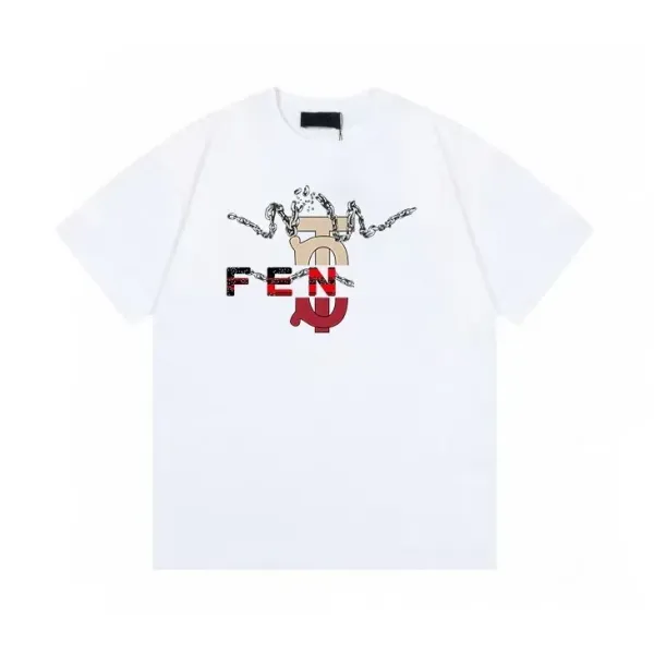 Fendi Chain Logo Graphic Print White T-Shirt - 1