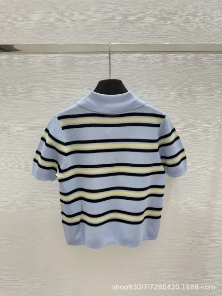 Miu Miu Striped Knit Polo Beige Multicolor Polo Shirt - 6