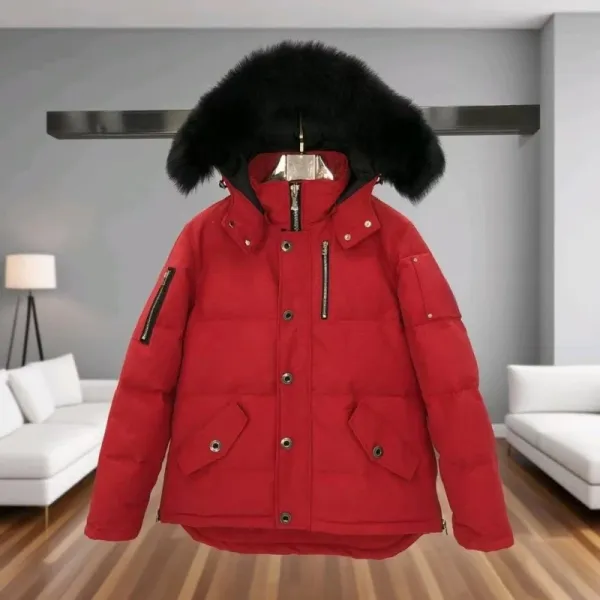 Design Red Puffer Parka with Detachable Fur Hood Parka - 1