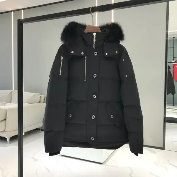 Design Parka with Detachable Fur Hood Black Down Jacket - 2