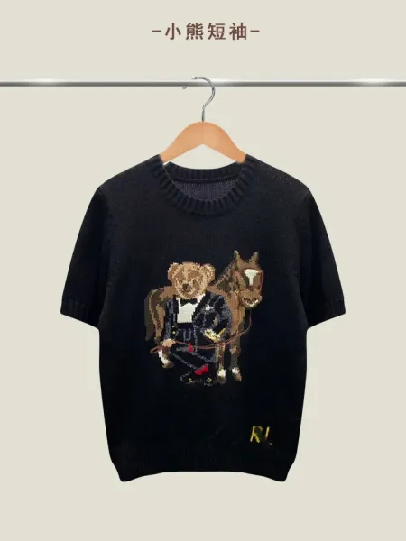 Polo Ralph Lauren Bear and Horse Knit Short-Sleeve Sweater Black - 1