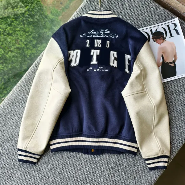 Design Varsity Jacket Pink and Beige Wool-Blend Outerwear - 7