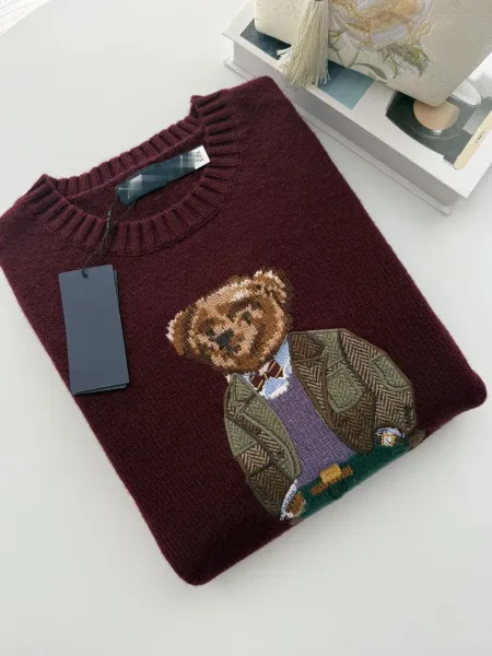 Polo Ralph Lauren Bear Embroidered Sweater Burgundy - 4
