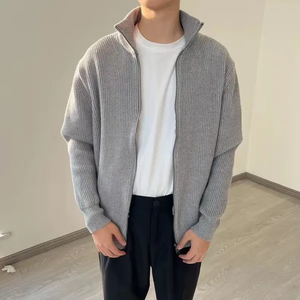 Design Ribbed Zip-Up Cardigan Gray Outerwear.cardigan - 1
