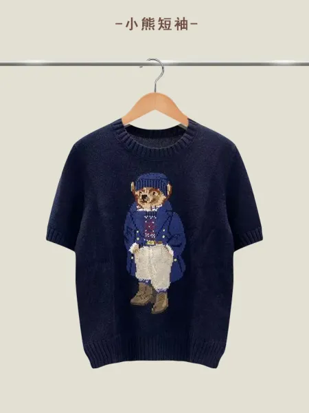 Polo Ralph Lauren Bear Knit Short-Sleeve Sweater Navy - 1