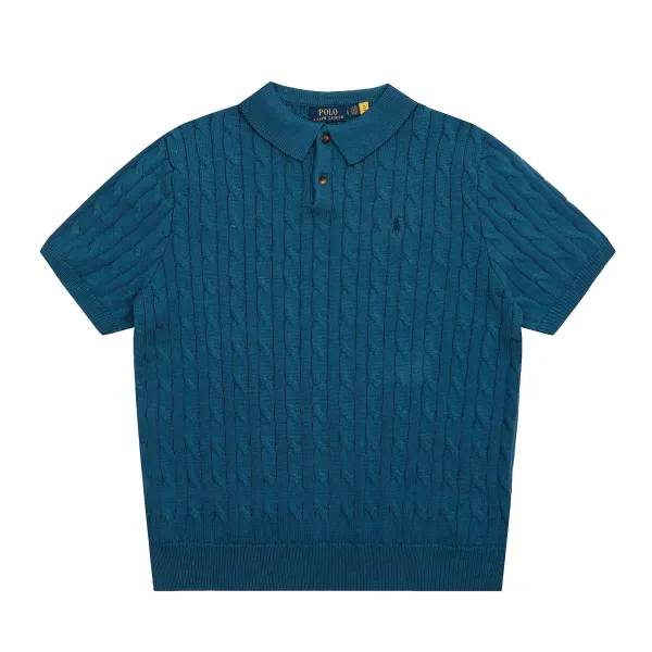 Polo Ralph Lauren Cable Knit Polo Teal Sweater - 1