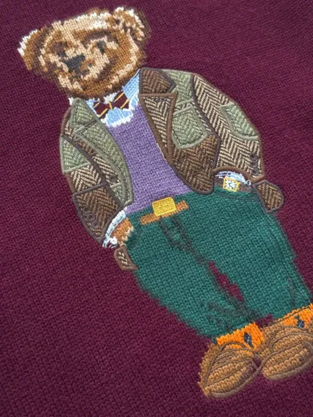 Polo Ralph Lauren Bear Embroidered Sweater Burgundy - 7