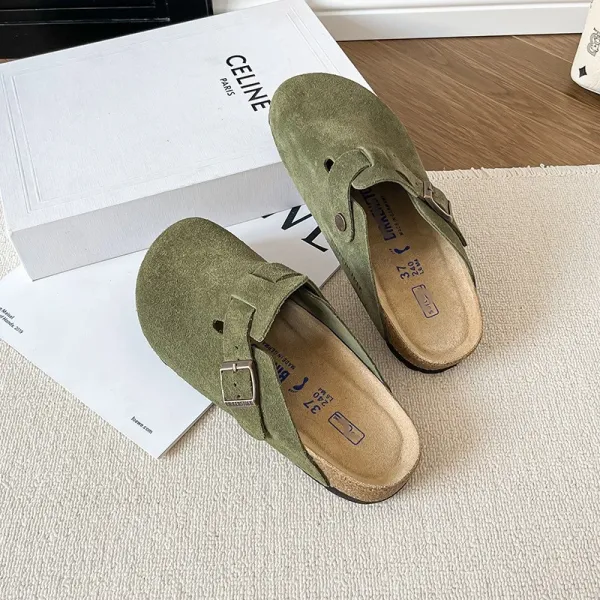 Birkenstock Boston Suede Olive Green Clogs - 1