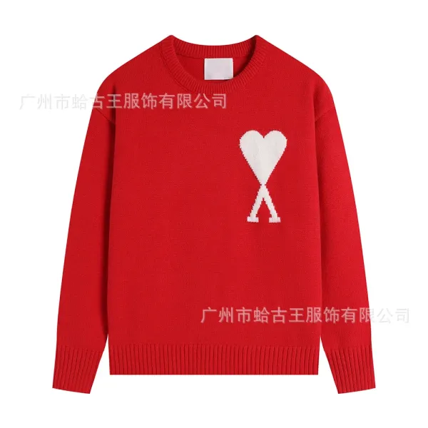 Ami Paris Heart Logo Knit Sweater Red - 1