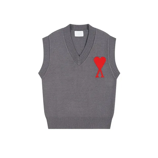 Ami Paris Heart Logo Knit Vest Gray - 1