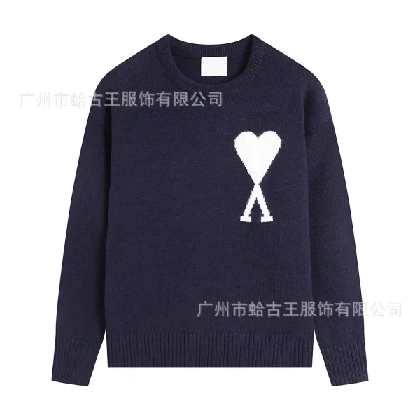 Ami Paris Heart Logo Navy Knit Sweater - 1
