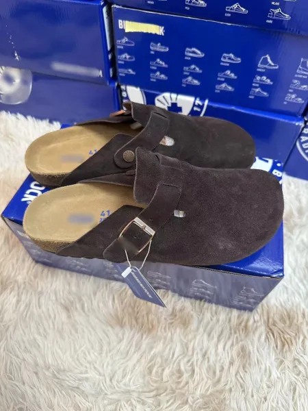Birkenstock Boston Suede Chocolate Clogs - 1